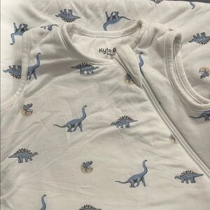 Kyte Baby White and Blue Dinosaur Print Sleeveless Onesie